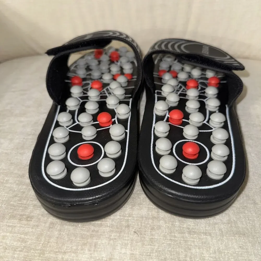 BYRIVER Black Acupressure Foot Massage Slippers Shoes Sandals, Size Medium